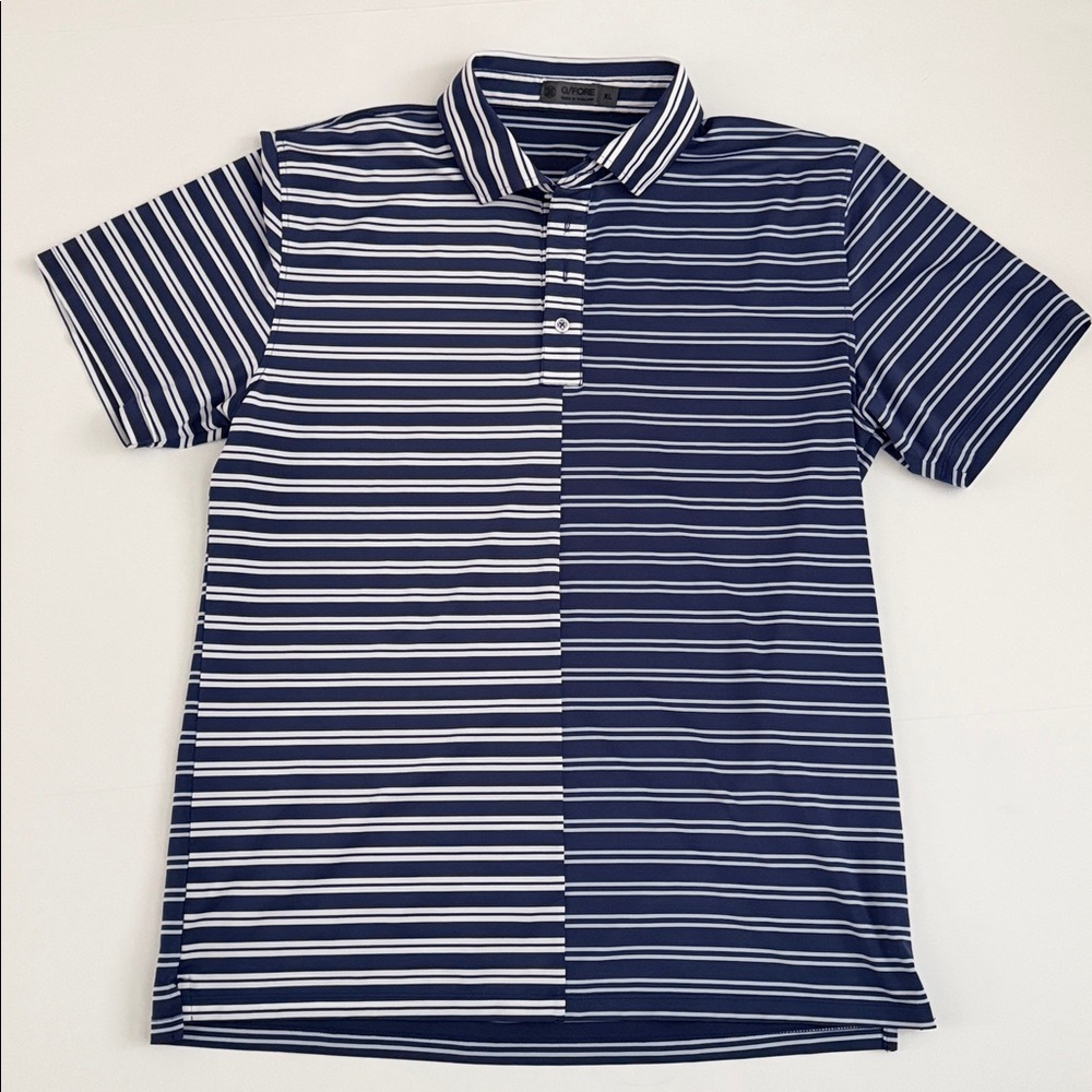 G/FORE Blueprint Offset Stripe Performance Golf Polo Shirt Mens XXL Blue White